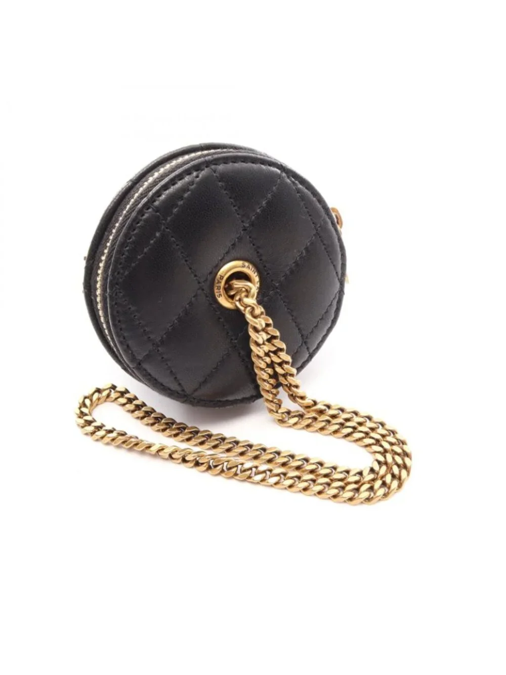 Saint Laurent Paris Charm Micro Cone Pouch Black Leather